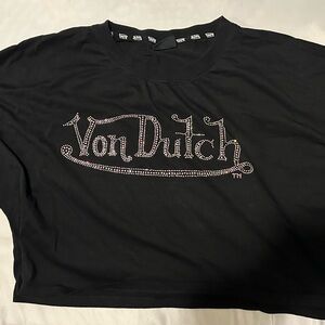 Von Dutch Black Crop Top Rhinestone T Shirt XL